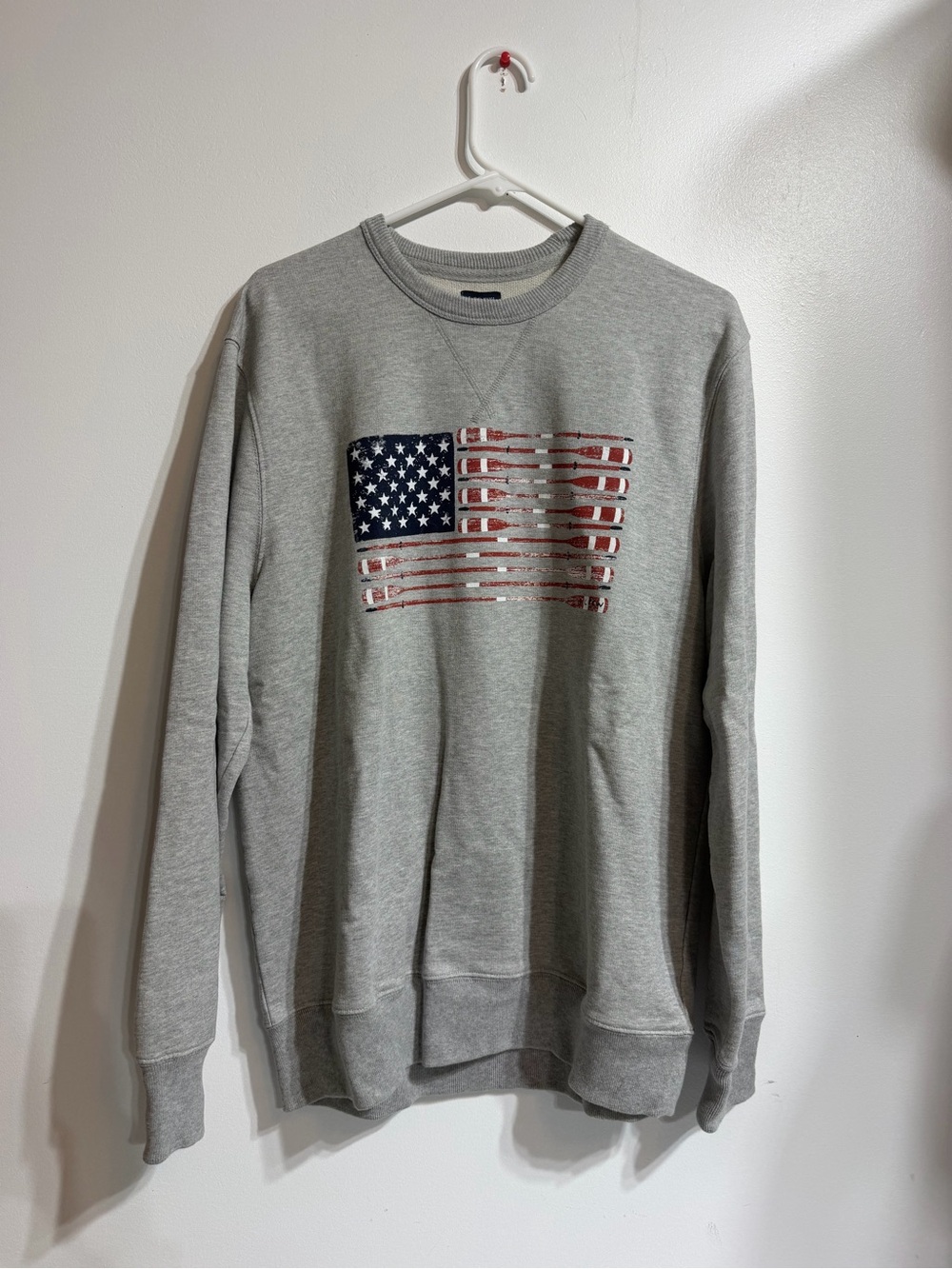 J.Crew Gray American Flag Oars Graphic Crewneck Sweatshirt Size Large